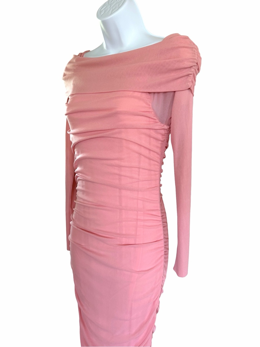 Jasmine Tookes x BUMPSUIT Off Shoulder Soft Mesh Maxi Dress Pink L - Picture 3 of 10
